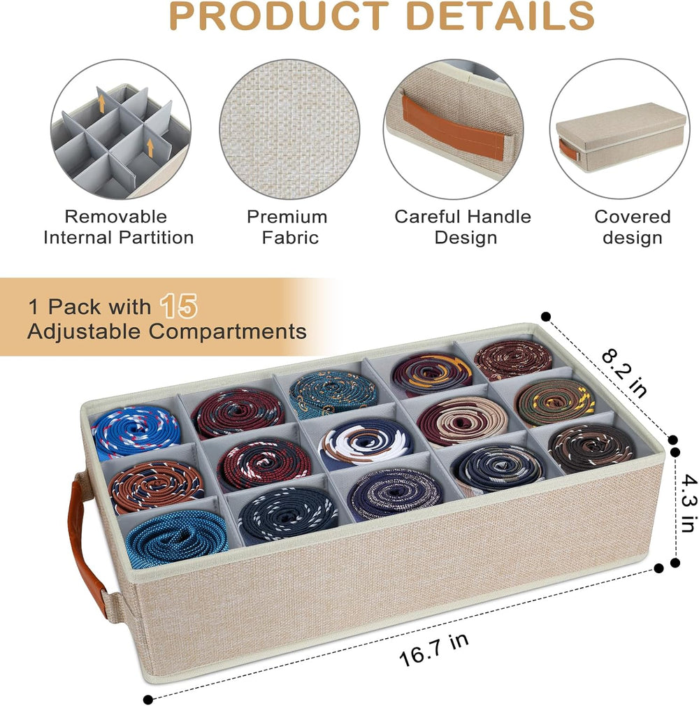 Lukeline Belt Organizer for Closet, Tie Storage Organizer Bins with 15 Compar...