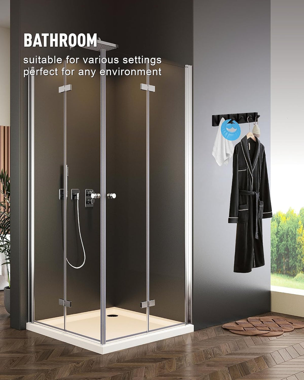 Waterproof Black Wall Hooks - 2 Pack Modern Foldable Towel Hooks for Bathroom...