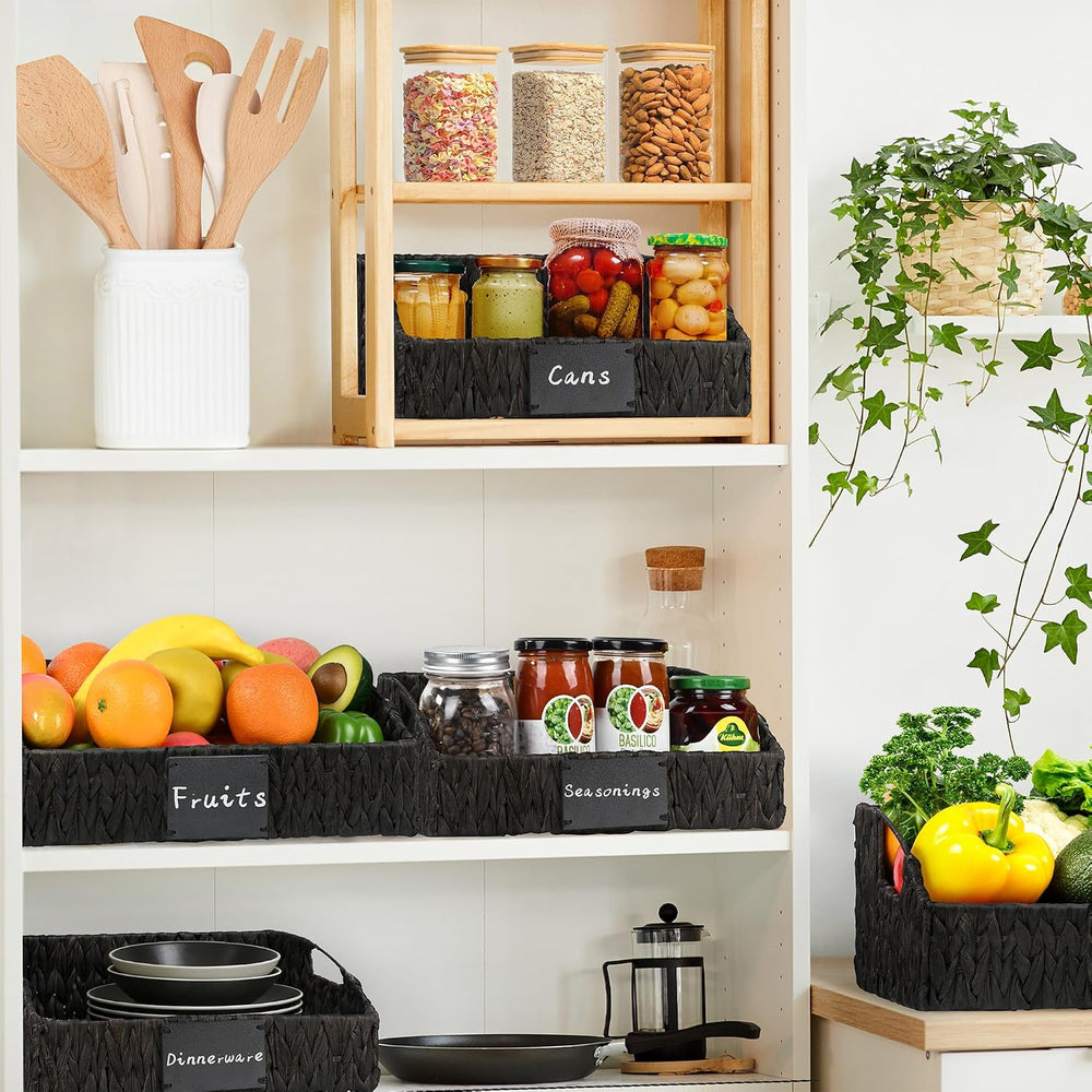 Black Pantry Baskets, Wicker Baskets for Shelves Organizing