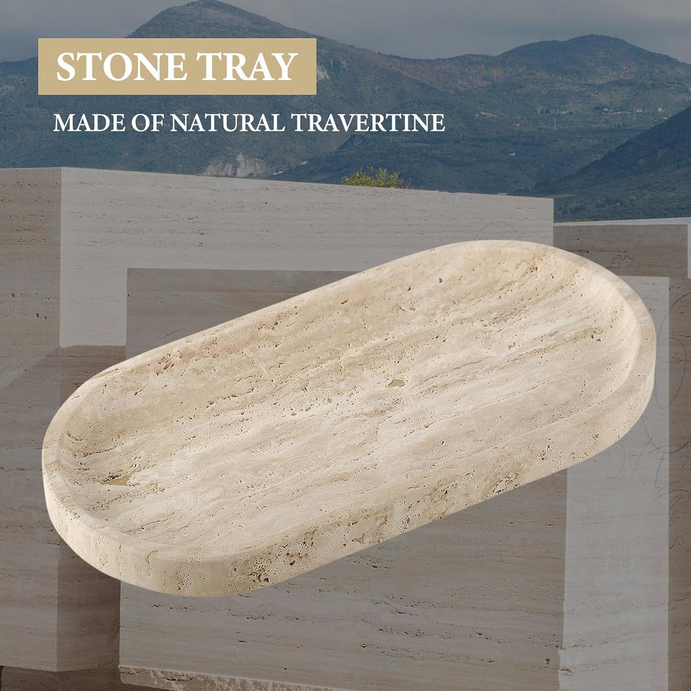 Natural Marble Tray for Bathroom Counter, 10" x 5" Travertine Marbl...