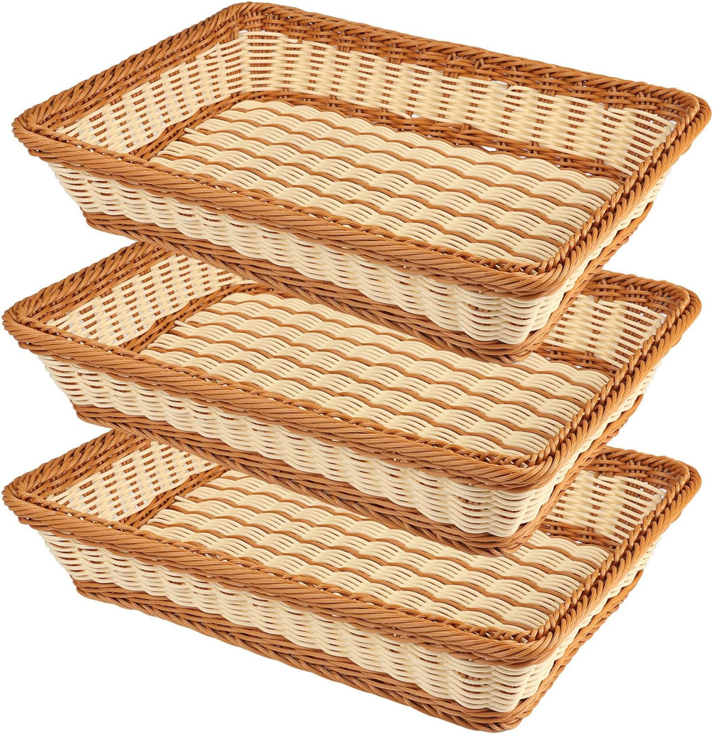 3 PCS 16 Inch Wicker Bread Basket, Woven Serving Basket, Tabletop Food Servin...
