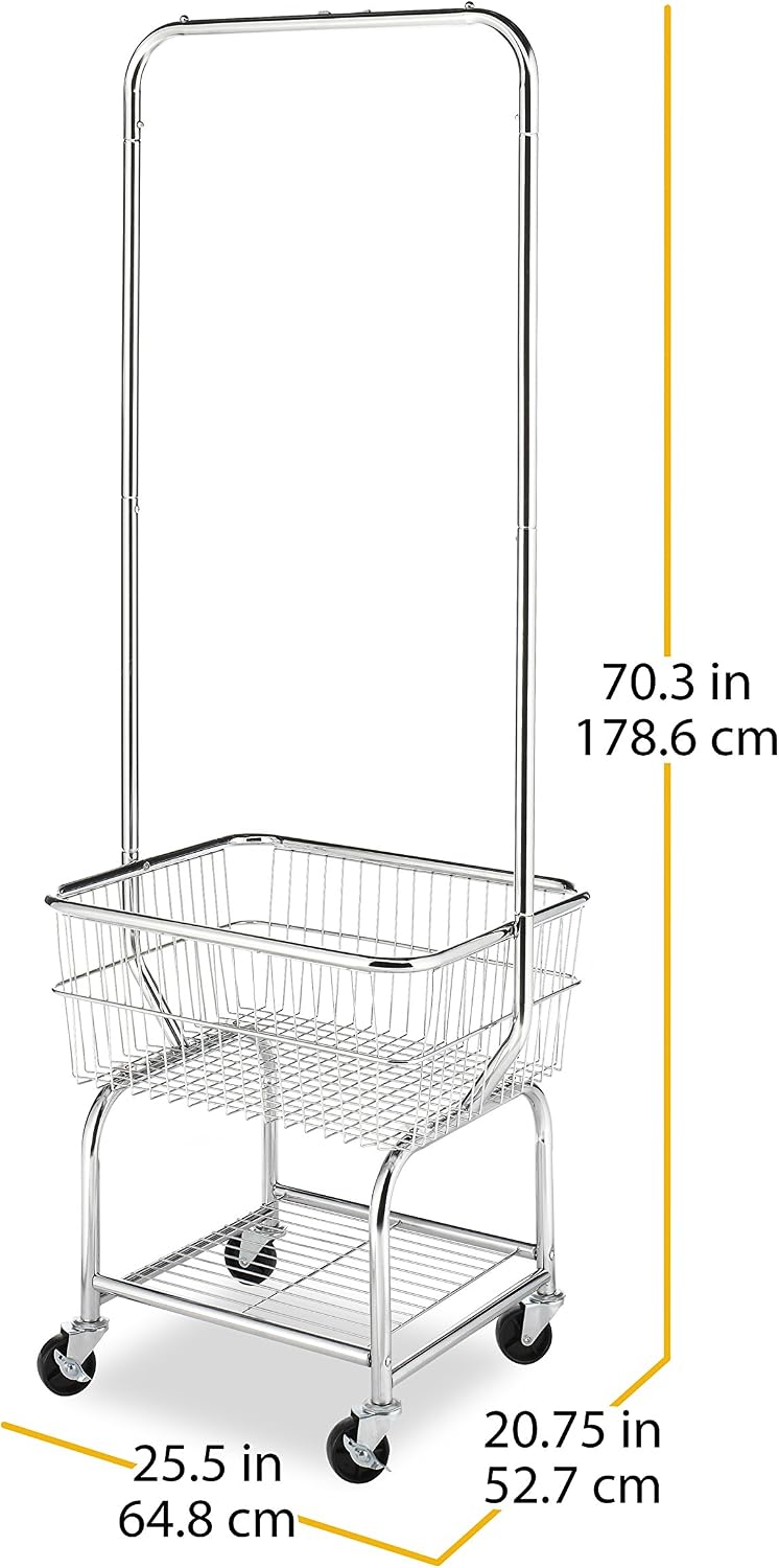 Whitmor Commercial Rolling Laundry Butler with Wire Storage Rack