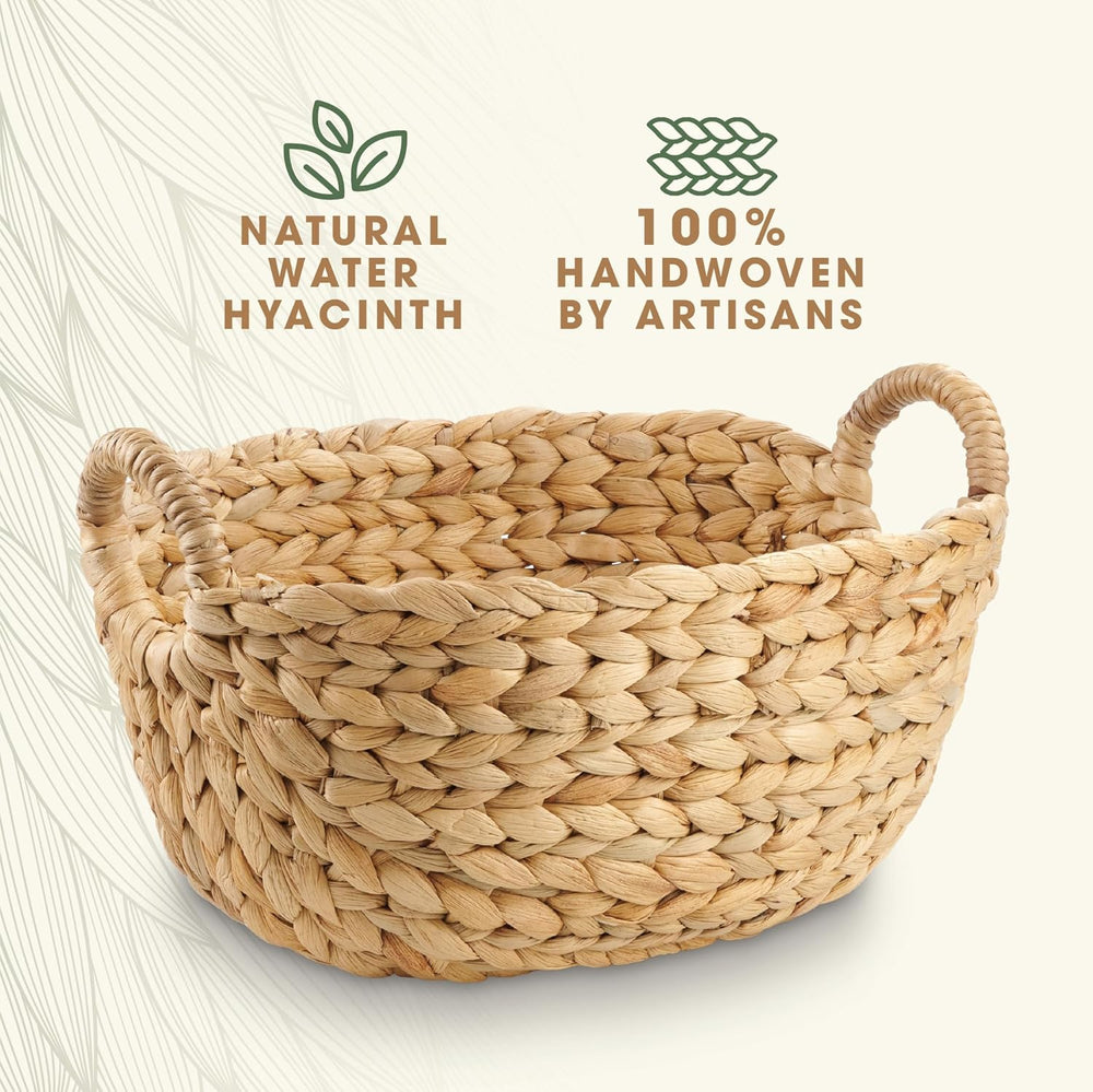 Set of 3 Wicker Storage Baskets for Organizing - Woven Decorative Baskets wit...
