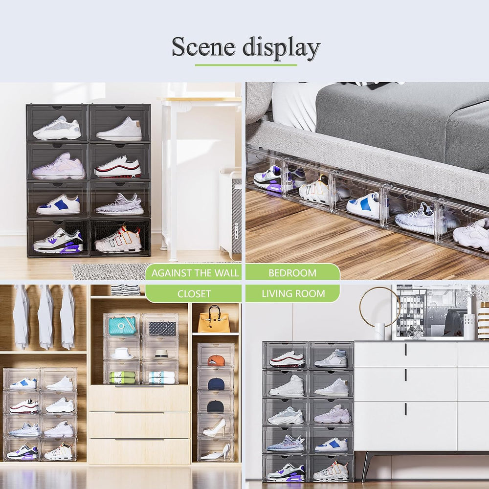 8 Pack XL Shoe Storage Box Organizer,Drop Side Large Shoe Boxes Clear Plastic...