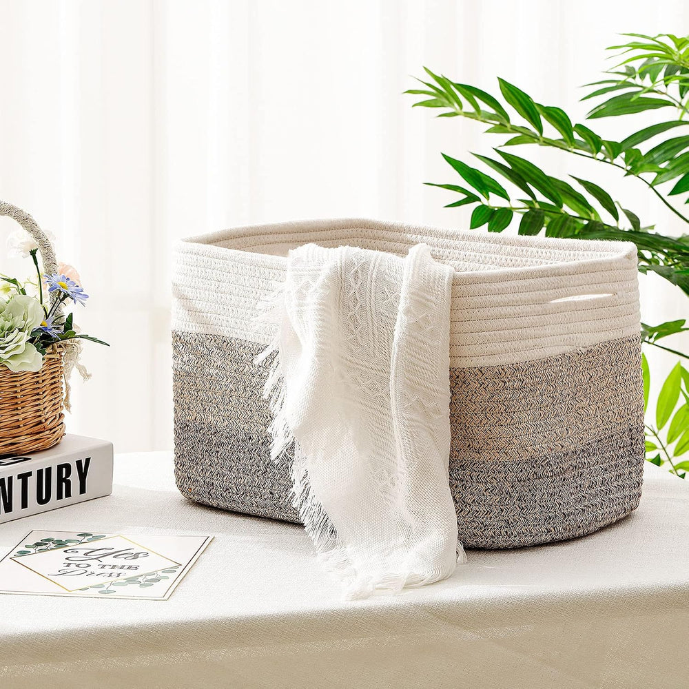 Geetery 6 Pack Woven Storage Baskets Cotton Rope with Handle, Dark Brown