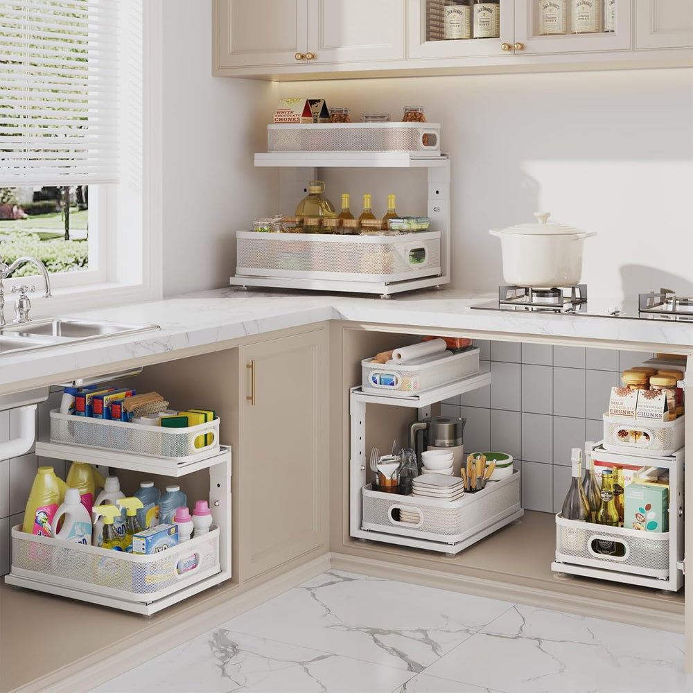 2 Pack Under Sink Organizer With Next-Gen Ball-Bearing Slides,2-Tier Precisio...