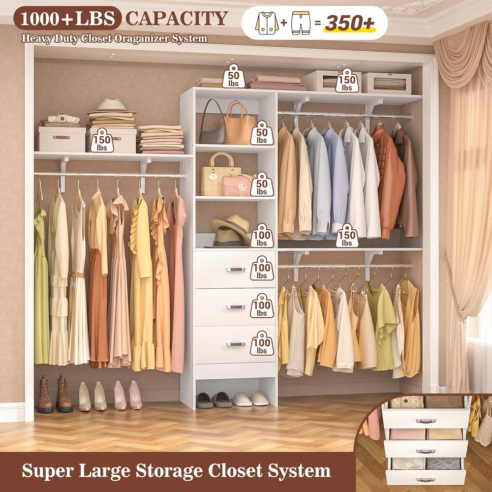 iSunirm 8FT Closet System, 96'' Closet Organizer System with 3 Hangin...