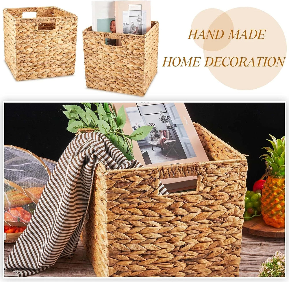 Jinei 12 Pcs Water Hyacinth Storage Baskets 12"x12"x12" Wood C...