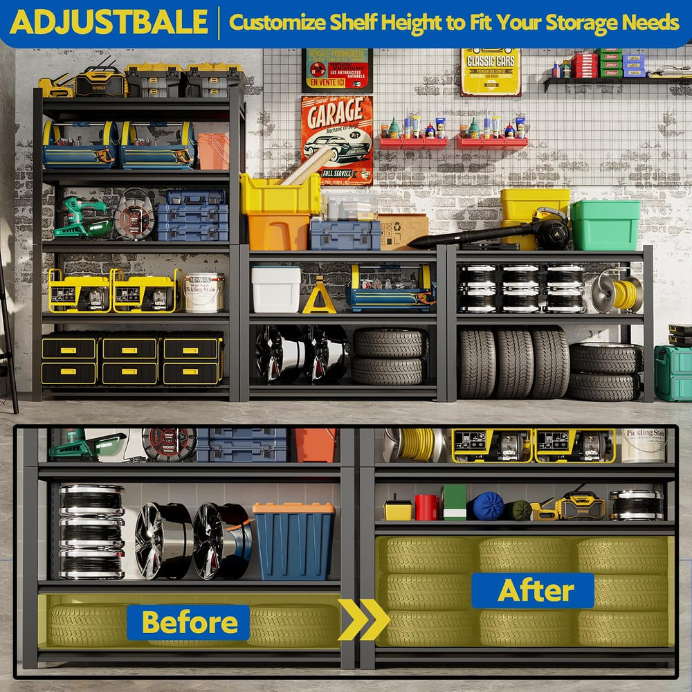 72''H Garage Shelving Heavy Duty, 2500LBS Storage Shelves, 5-Tier Adj...