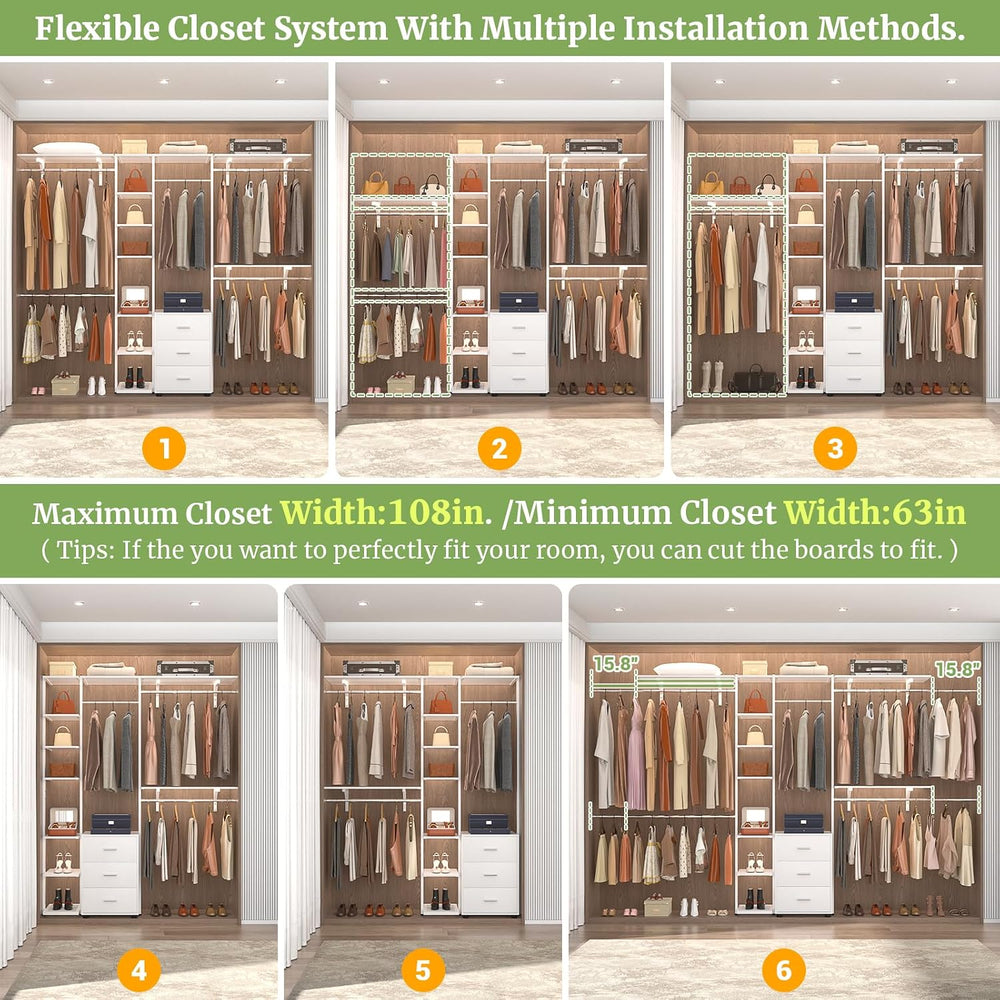 Aheaplus Closet System with Drawers, Closet Organizer System Storage with She...
