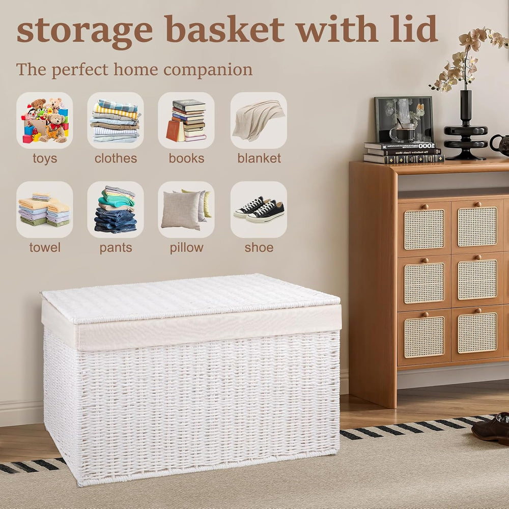 OIAHOMY Storage Basket with Lid, 27.7 Gallon (105L) Blanket Basket with Remov...