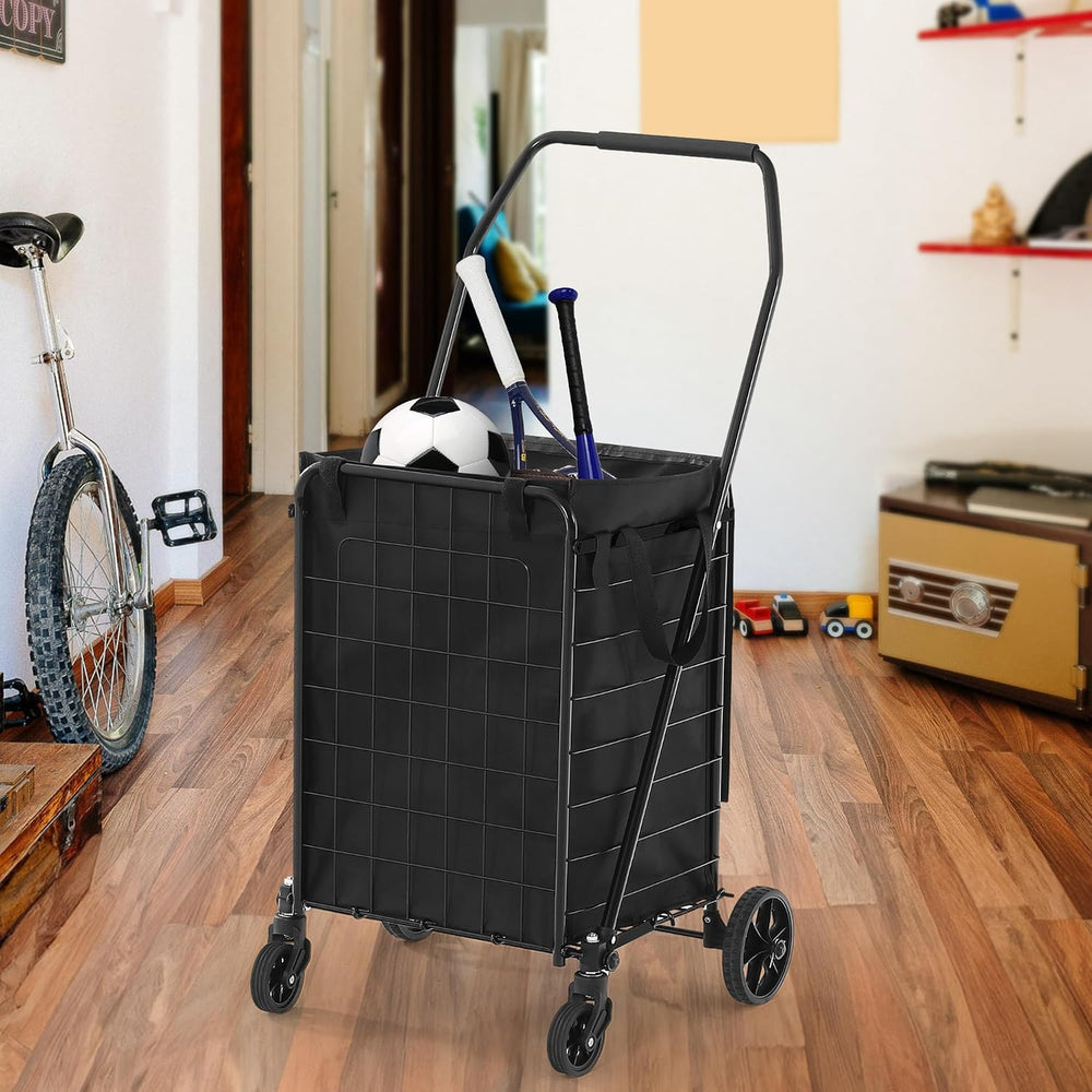 DWVO Folding Shopping Cart with Waterproof Liner, Collapsible Utility Cart