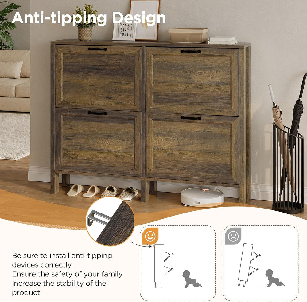 LOUVIXA Shoe Cabinet with 4 Flip Drawers, Narrow Shoe Storage Cabinet, Freest...