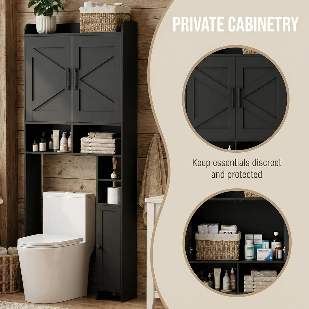 Homhedy Wooden Over The Toilet Storage Cabinet with Barn Door