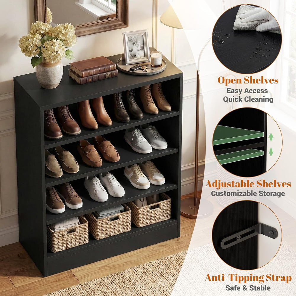 Homieasy Shoe Cabinet, 5-Tier Modern Wood Shoe Storage Organizer, Black