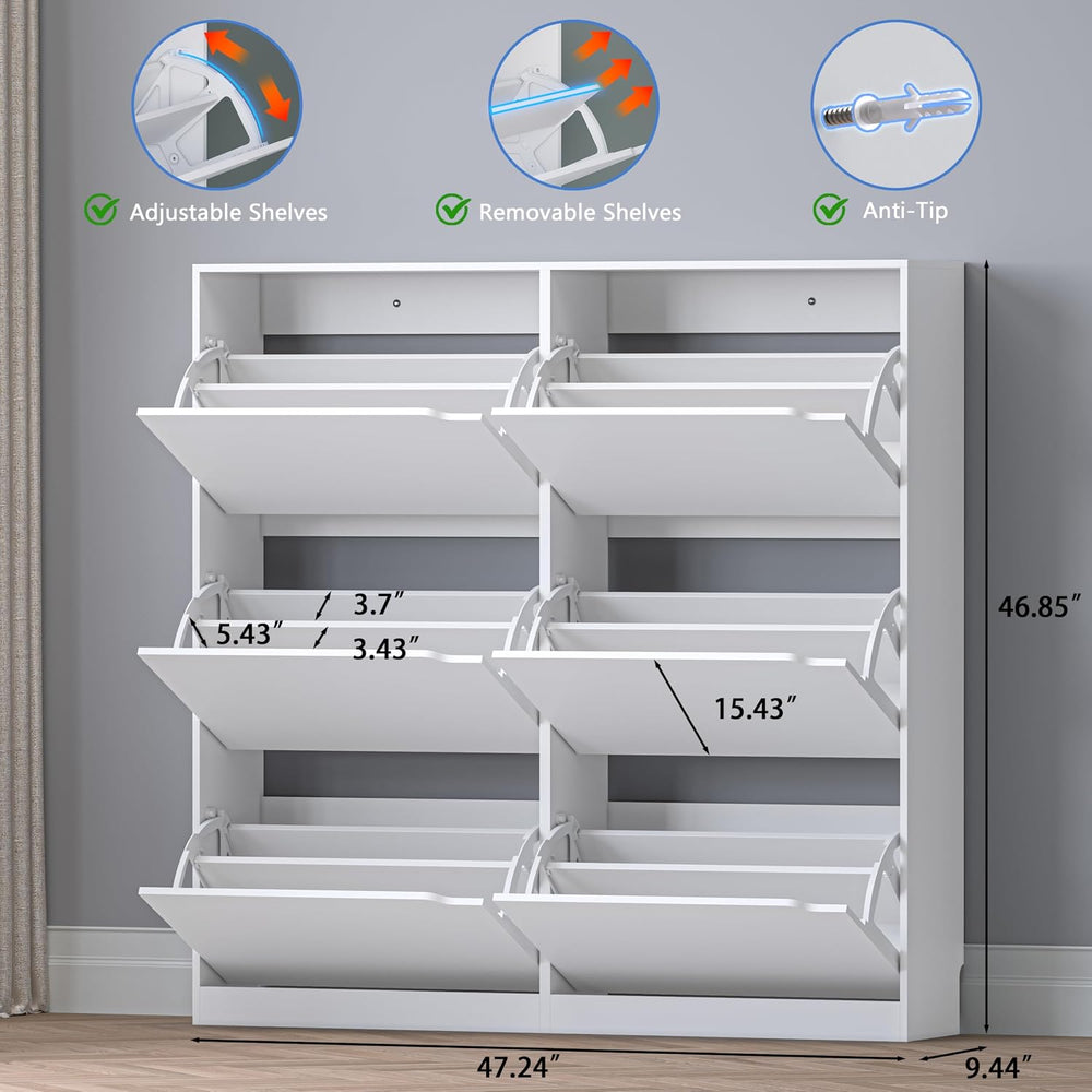 BORNOON Shoe Cabinet with 6 Flip Drawers, Slim Narrow Shoe Storage Cabinet, F...