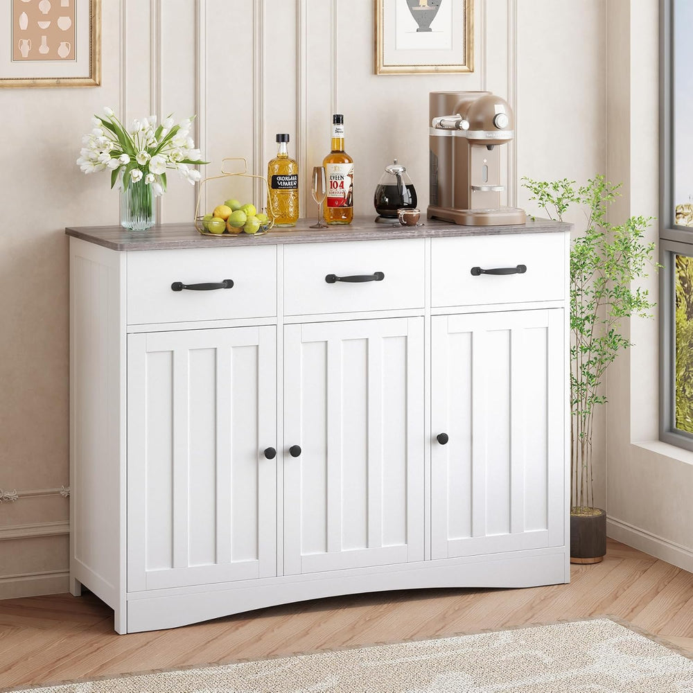 Gizoon Farmhouse Sideboard Buffet Cabinet with 3 Drawers & Barn Doors