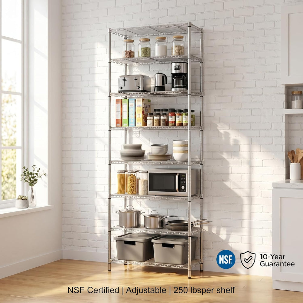 Finnhomy 8-Tier Wire Shelving Unit Adjustable Steel Wire Rack Shelving, 80.7 ...