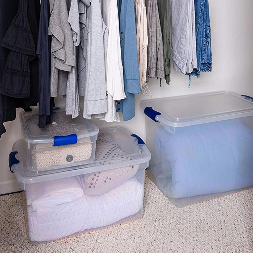 HOMZ Secure Latch, Clear Plastic Storage Organizer Bins, 66 Quart, 4 Pack