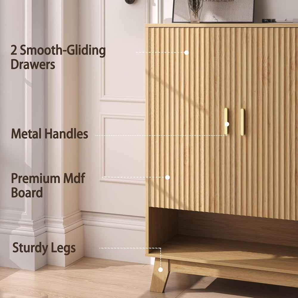 4-Tier Fluted Shoe Cabinet with 2 Doors & Open Shelf, Mid Century Modern ...
