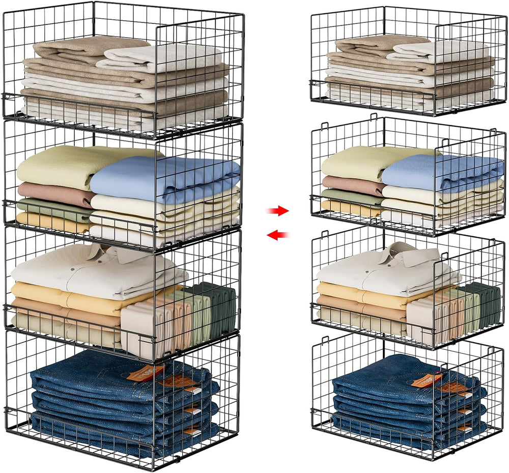 Yociyoga 4-Tier Stackable Closet Organizers and Storage Shelves, Foldable Clo...