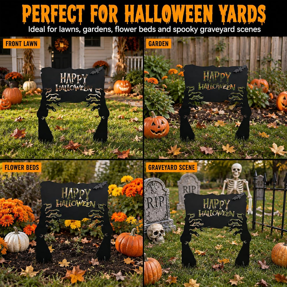 Metal Hand Happy Halloween Garden Stakes，Decorative Scary Yard Stakes