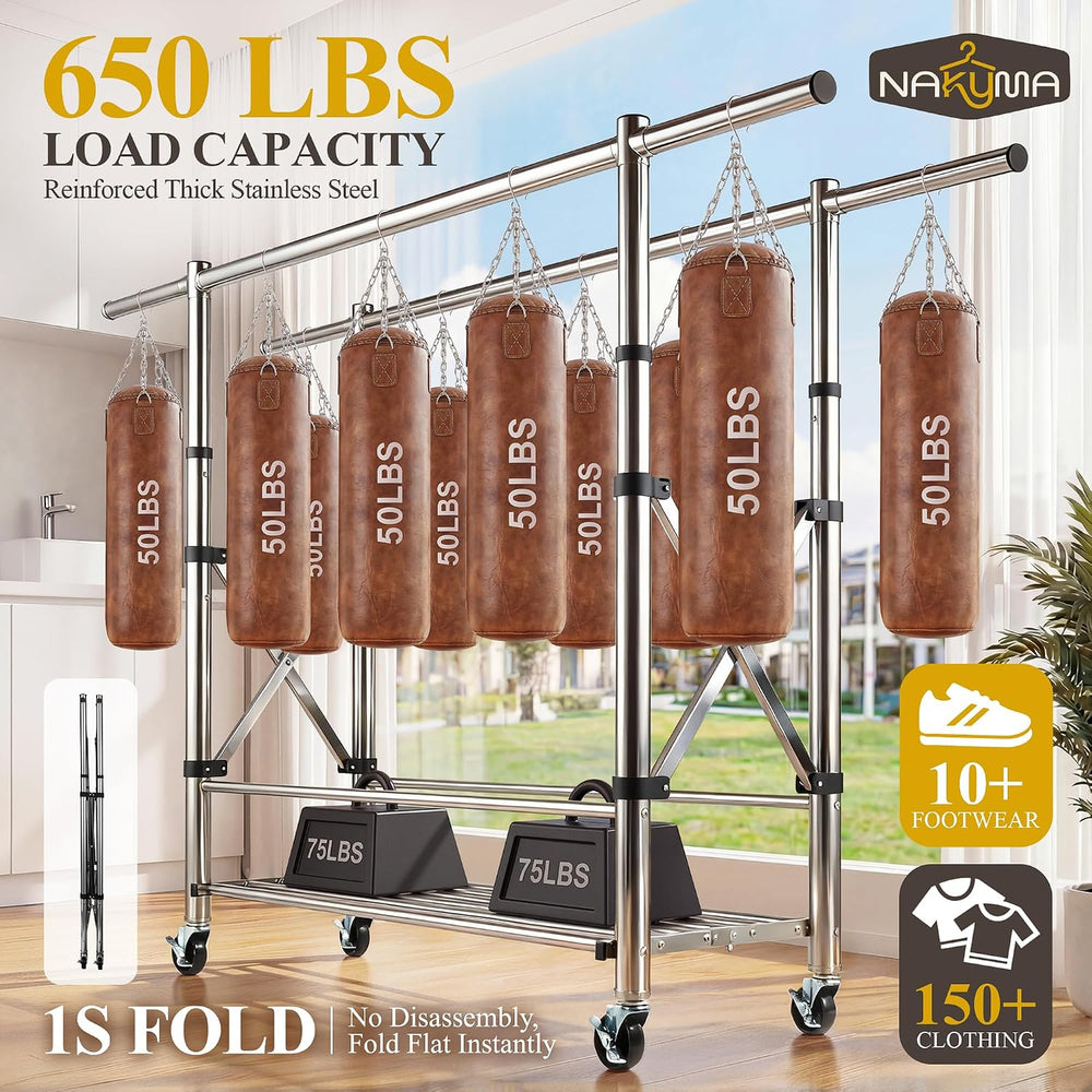 Heavy Duty Clothes Rack with Shelves, 77 Inch Extra Long Adjustable Double Ro...