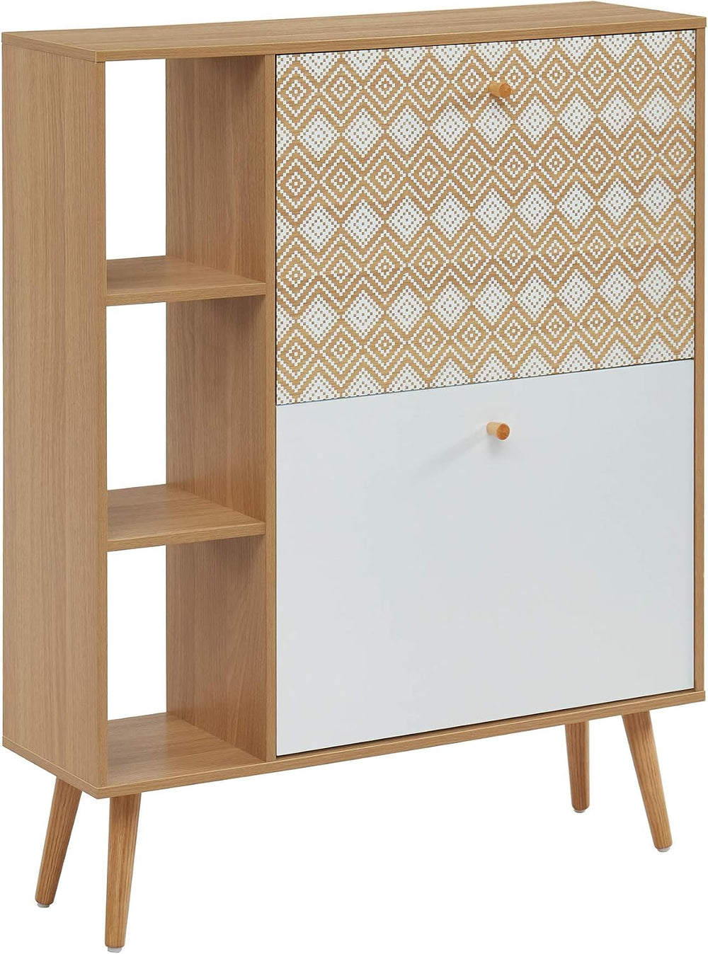 BAÏTA LEIKA Shoe Cabinet, White and Oak, 80 x 23.5 x 97.5 cm