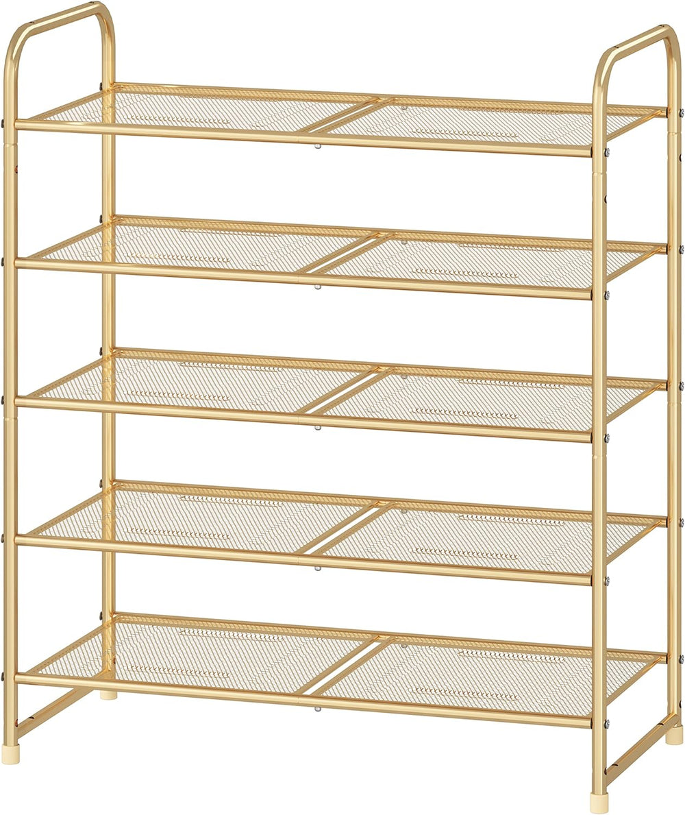 Simple Trending 5-Tier Stackable Shoe Rack, Expandable Shoe Shelf Gold
