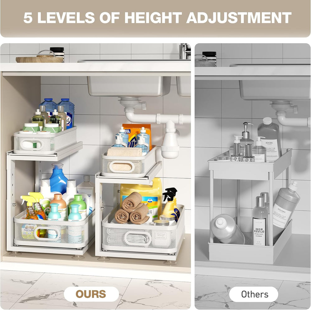 2 Pack Under Sink Organizer With Next-Gen Ball-Bearing Slides,2-Tier Precisio...