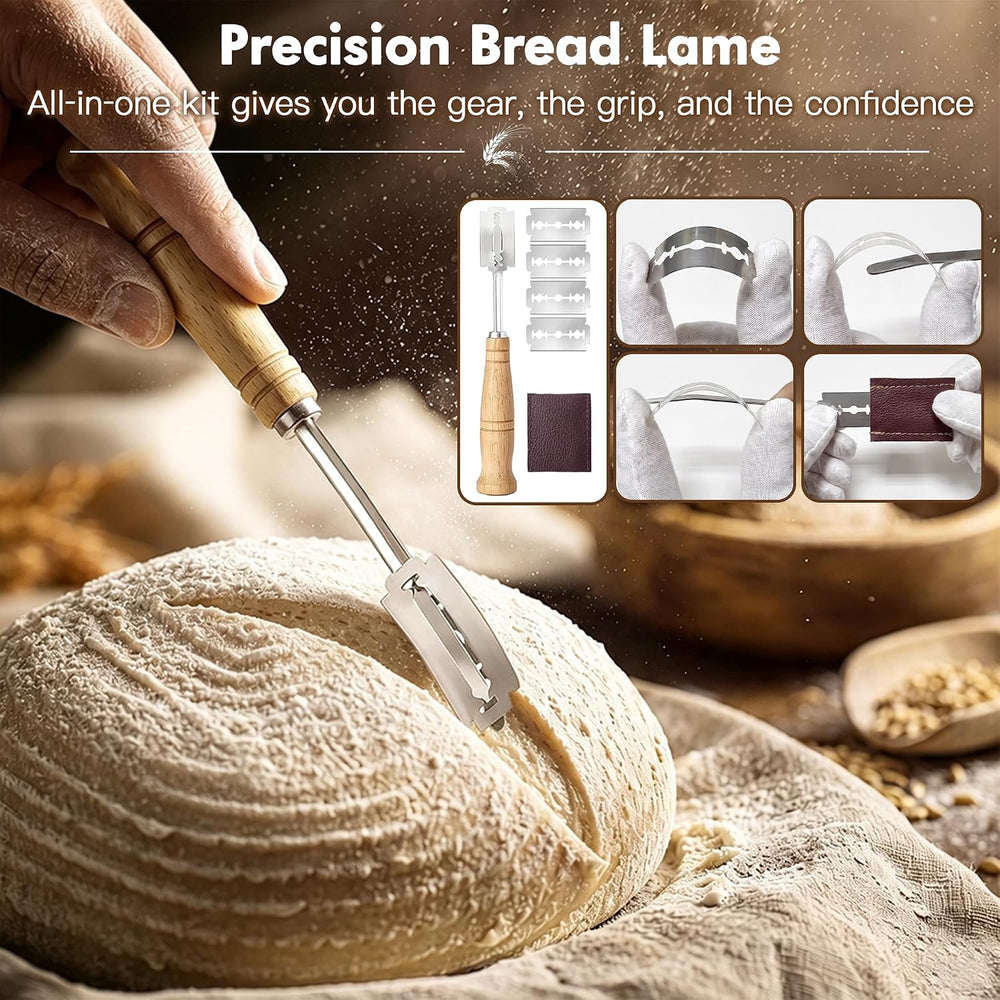 Sourdough Starter Kit with Rattan Banneton Baskets, Jars, Baking Tools