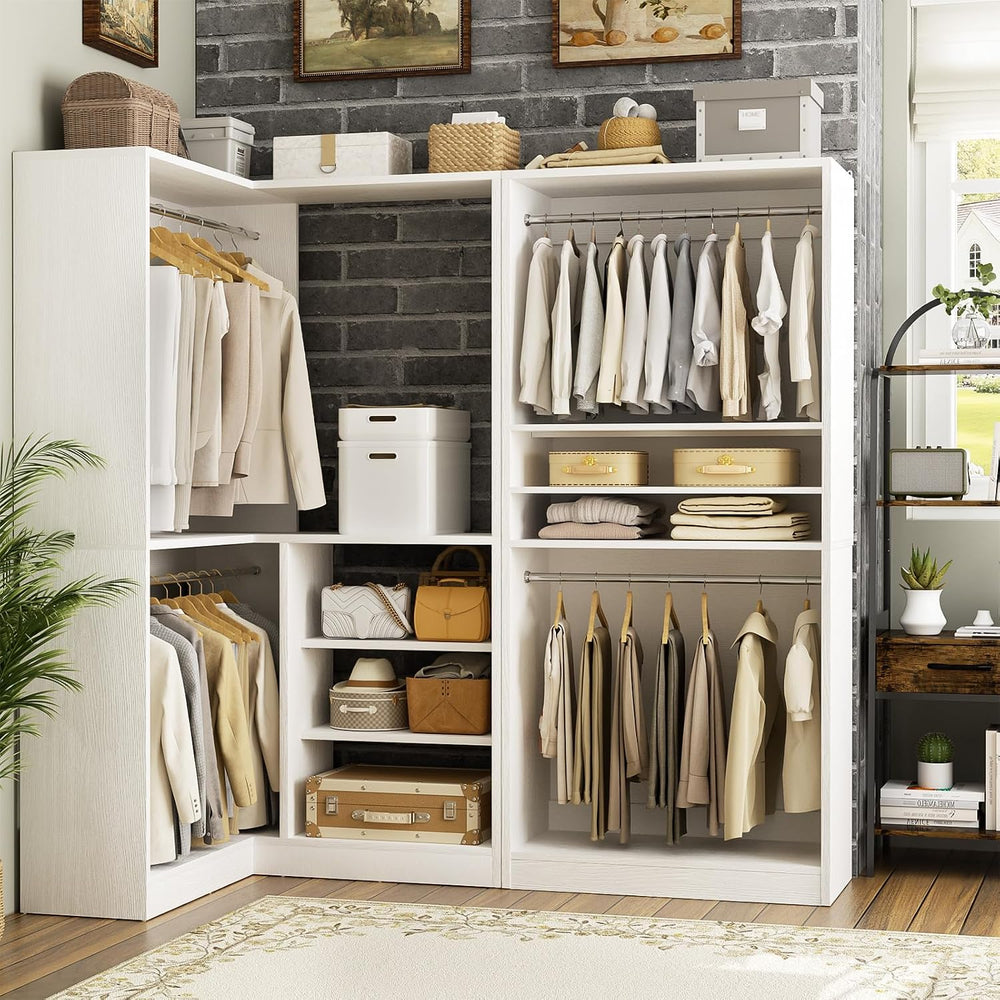 Unikito Corner Closet System, 72" L-Shaped Closet Organizer with 4 Hangi...