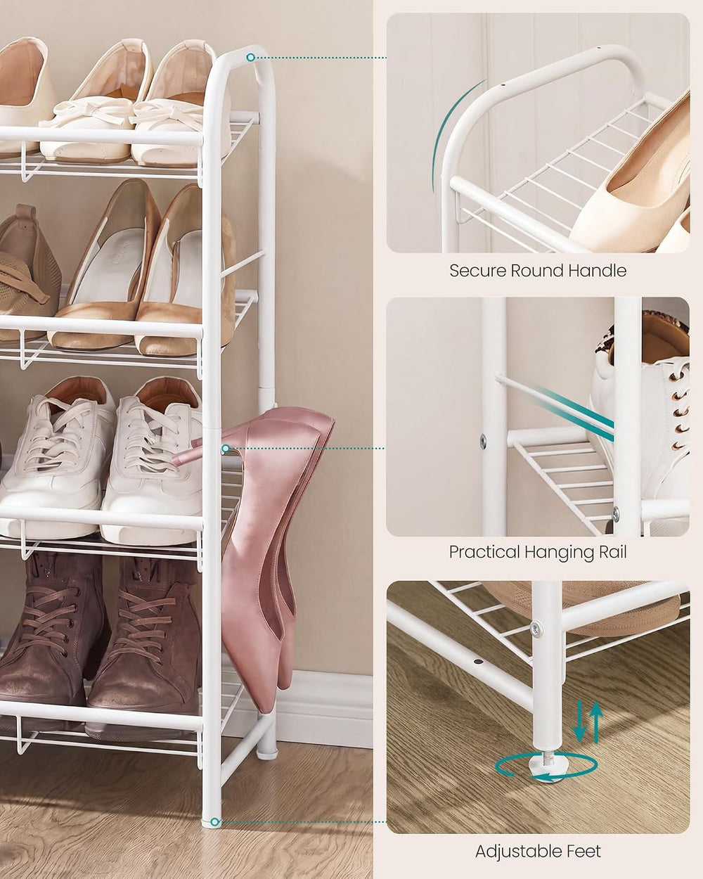 SONGMICS 4-Tier Stackable Metal Shoe Rack, Holds Up to 16 Pairs of Shoes