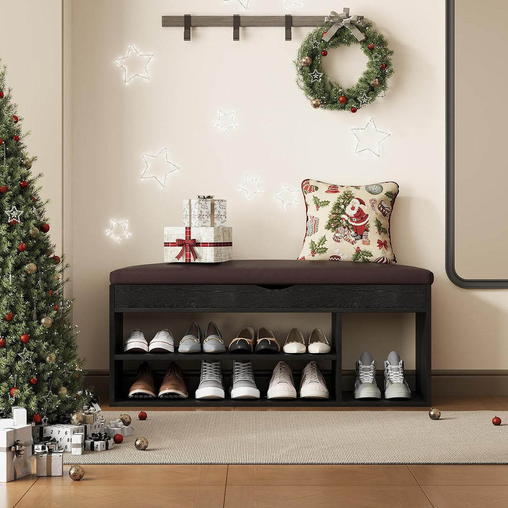 Apicizon 39 Inches Storage Bench with Padded Cushion, Shoe Bench with Storage...
