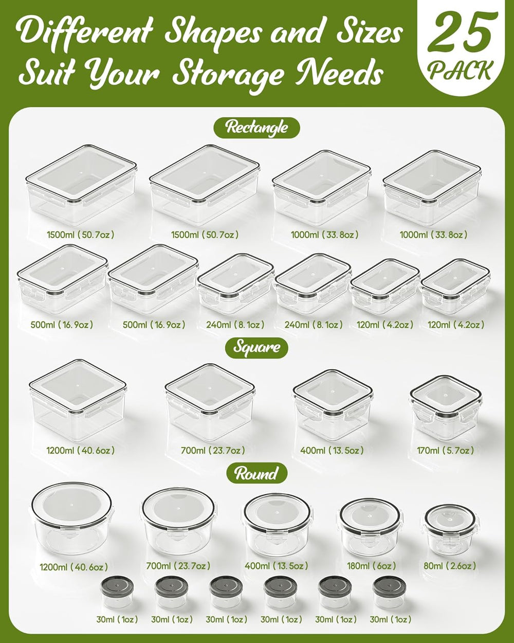 50 Piece Food Storage Containers with Lids(25 Containers & 25 Lids), BPA-...
