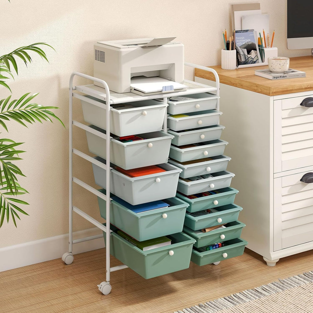 LDAILY 15 Drawer Rolling Storage Cart, Rolling Cart with Drawers for Classroo...