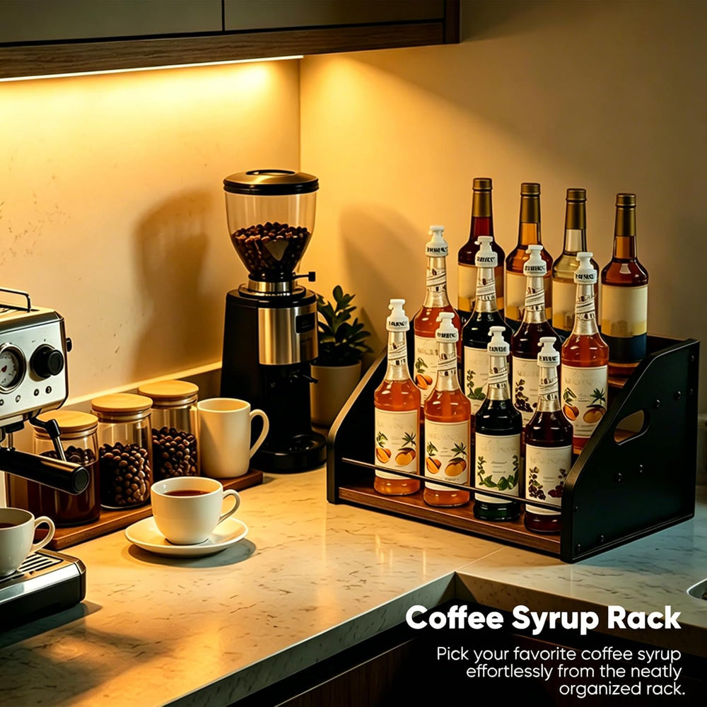 3-Tier Coffee Syrup Rack with Easy-Carry Handles | Retro Large Countertop Bot...