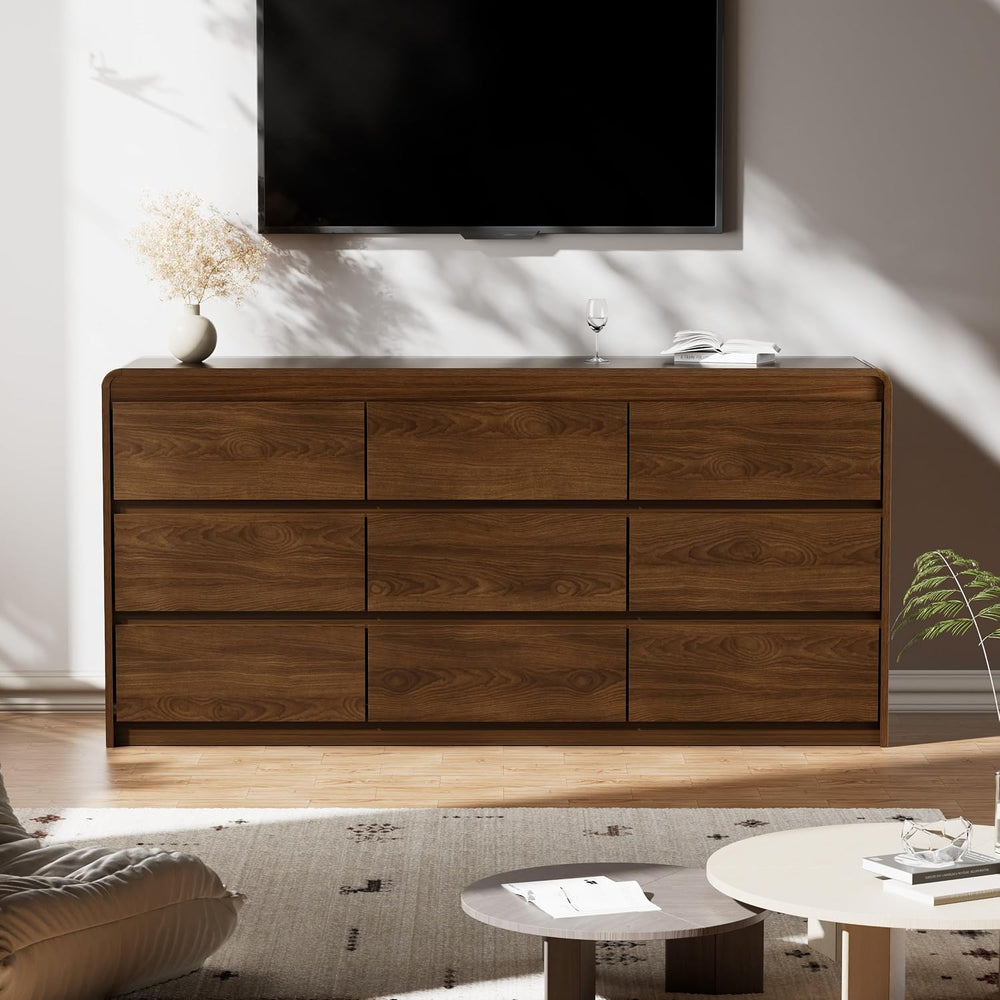 Oransail 9 Drawer Dresser, 63" Wide Walnut Dresser with Soft-Close Drawers