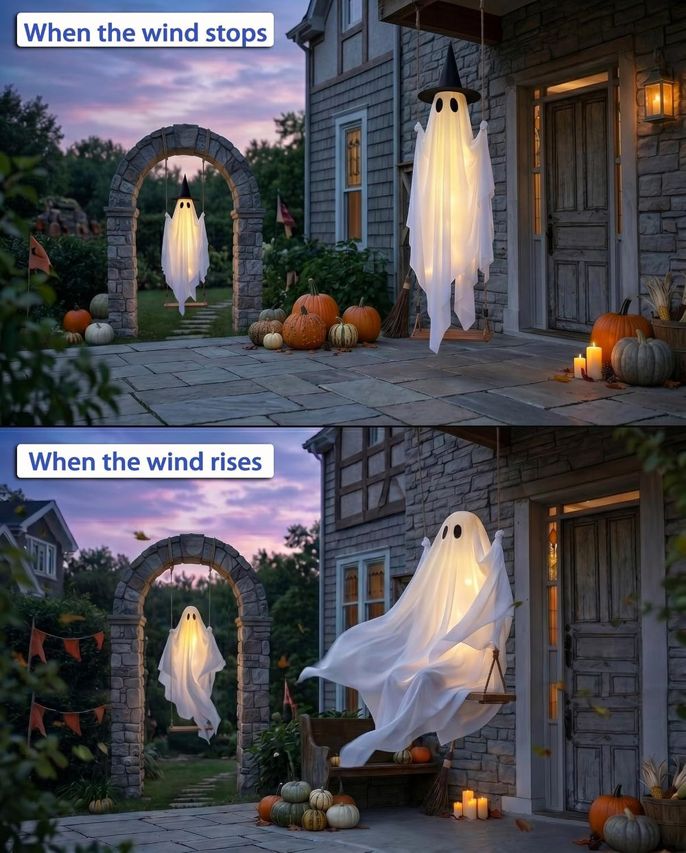 5FT Halloween Swinging Ghost Outdoor Decor,Spooky Hanging Ghost Decorations