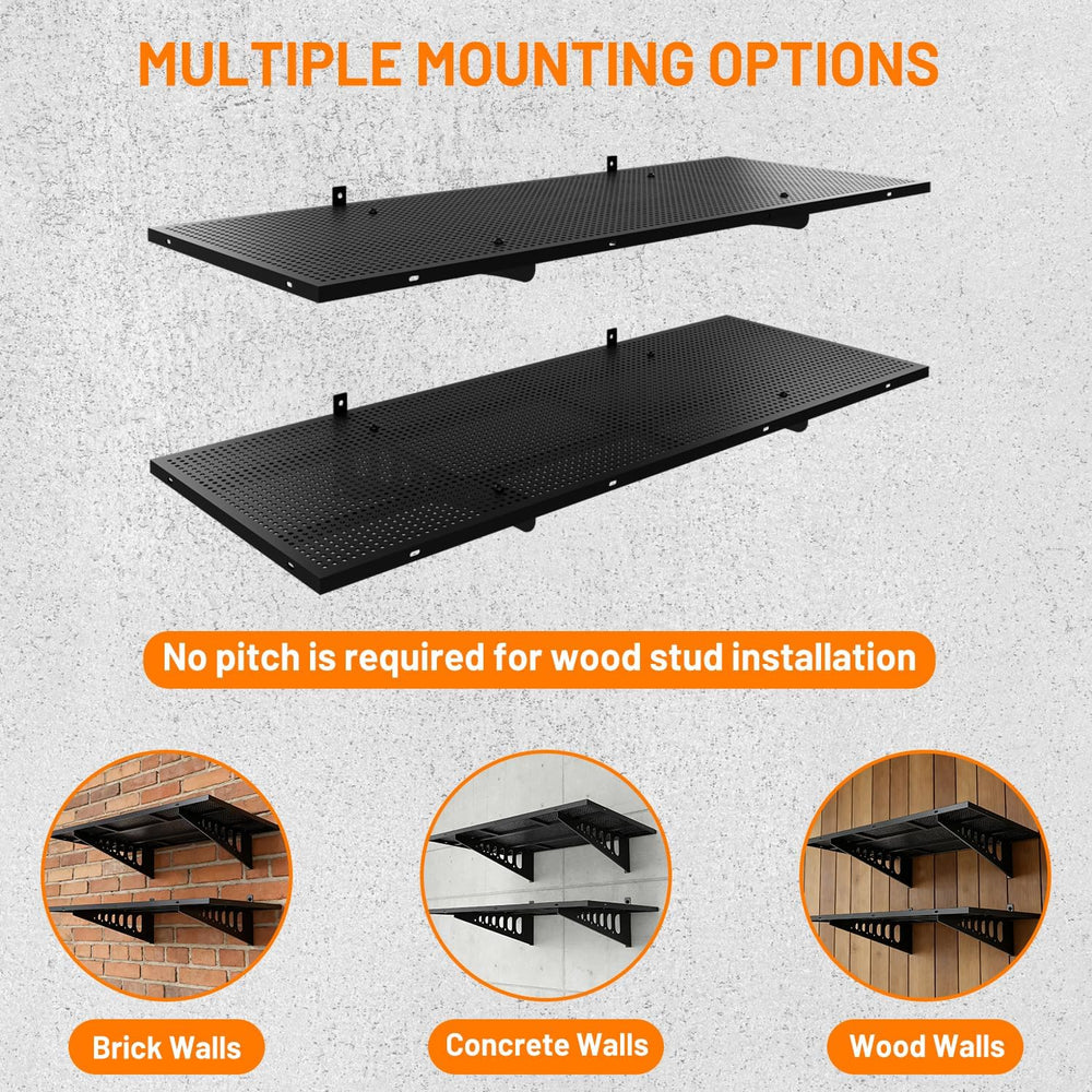 2-Pack 2x3ft Heavy Duty Wall Shelves, 500 Lbs Wall Mounted Garage Shelving Ra...
