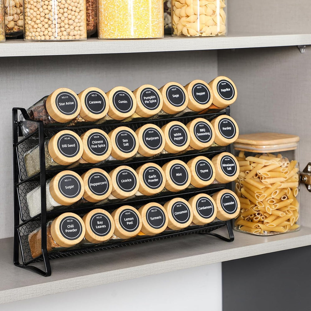 AOZITA Spice Rack Organizer for Cabinet, 28 Empty Spice Jars with Bamboo lids...