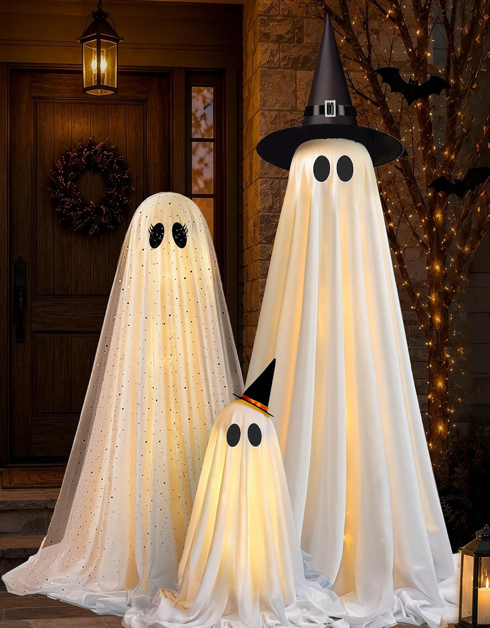 Halloween Decorations Indoor - Set of 3 Light Up Ghosts with Timer Remote