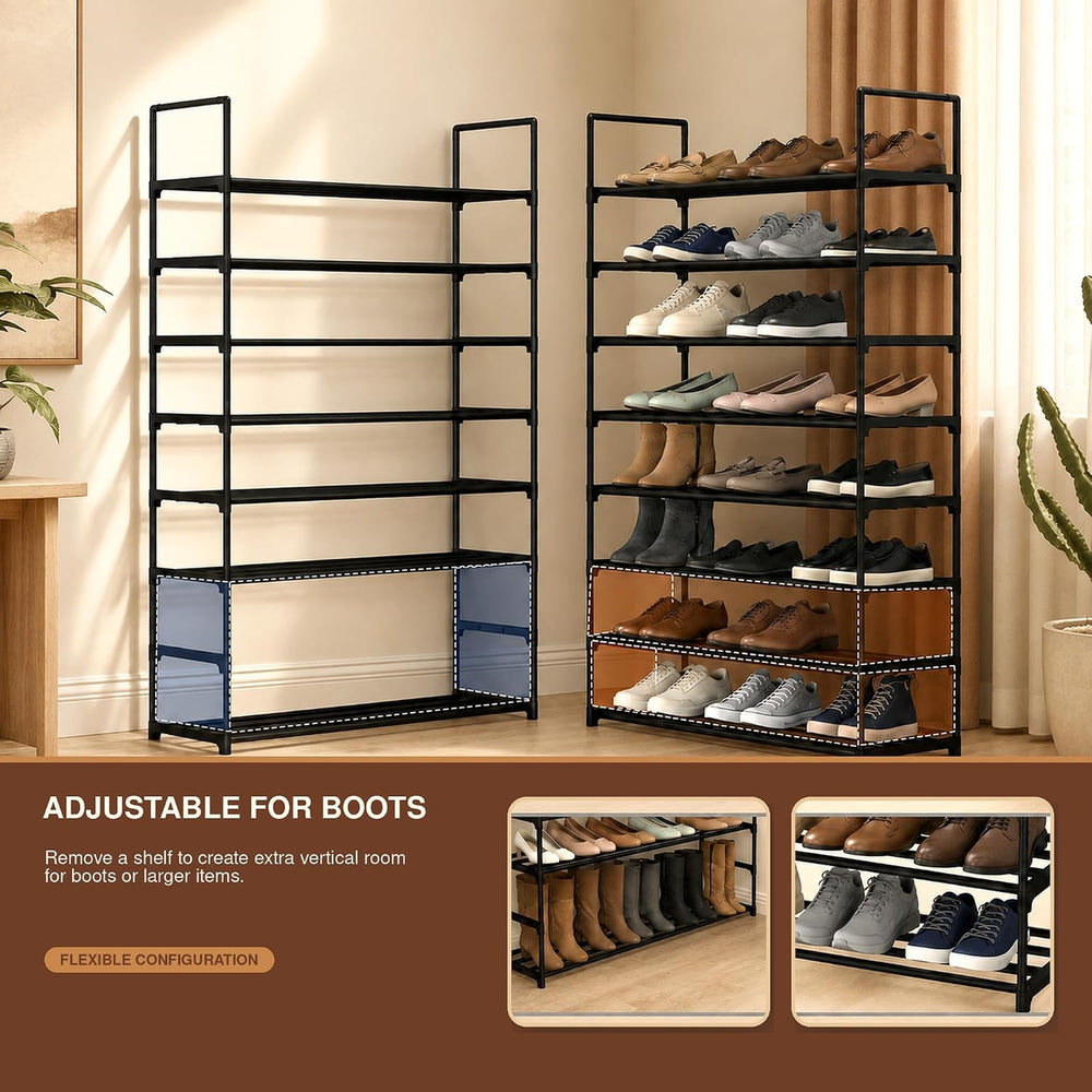 Hsscblet 8-Tier Metal Shoe Rack for Closet and Entryway with Hooks, Black