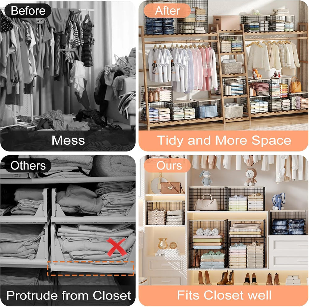 5-Tier Large Stackable Closet Organizer and Storage Basket, Sturdy Closet She...