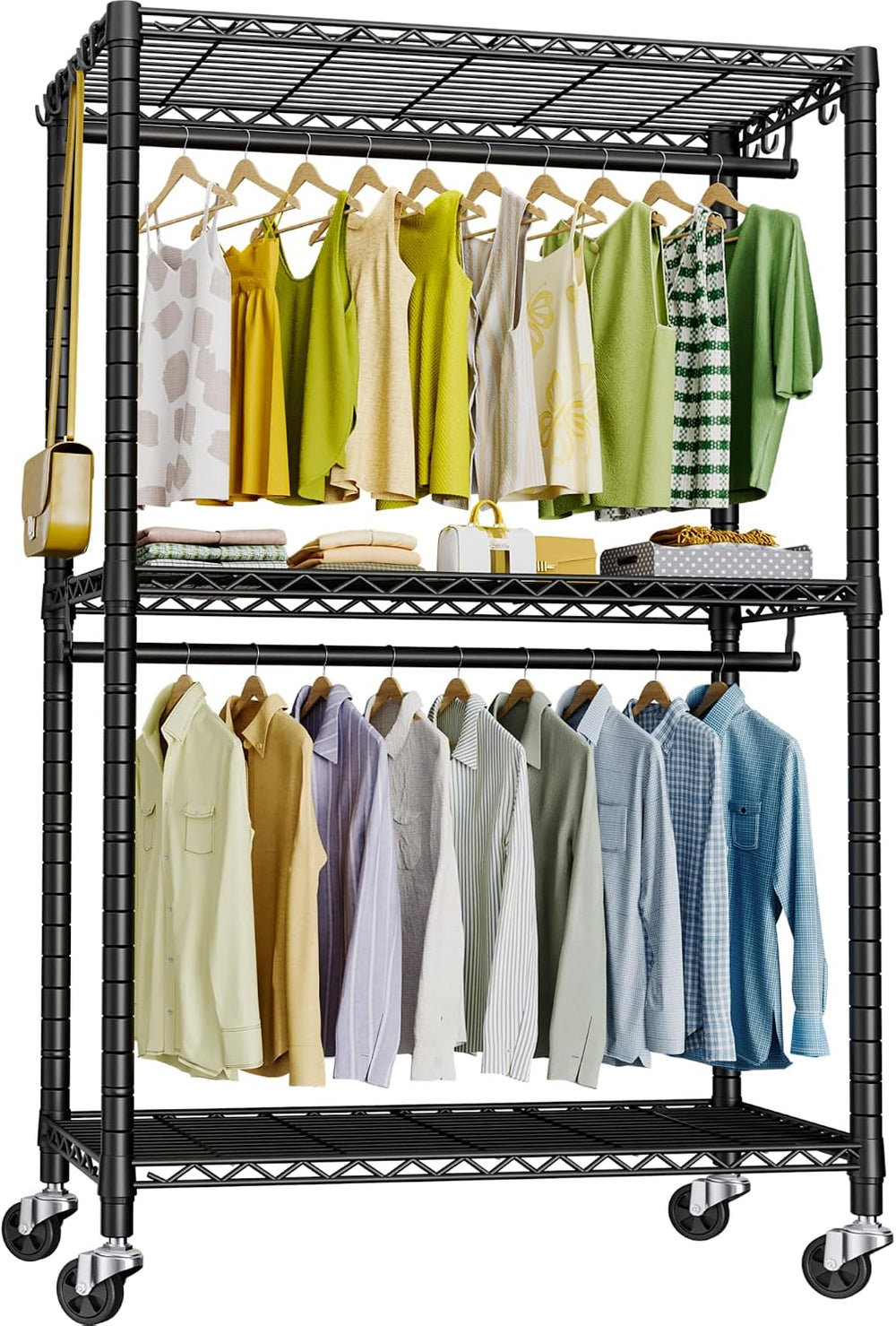 FUTASSI P3 Rolling Clothes Rack, Clothing Racks for Hanging Clothes, Black