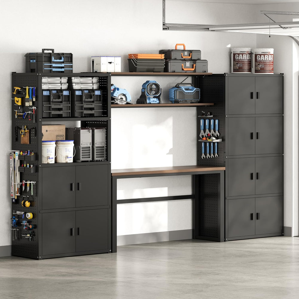 FLEXIMOUNTS 117"L Modular Garage Storage Cabinet with Workbench, Black