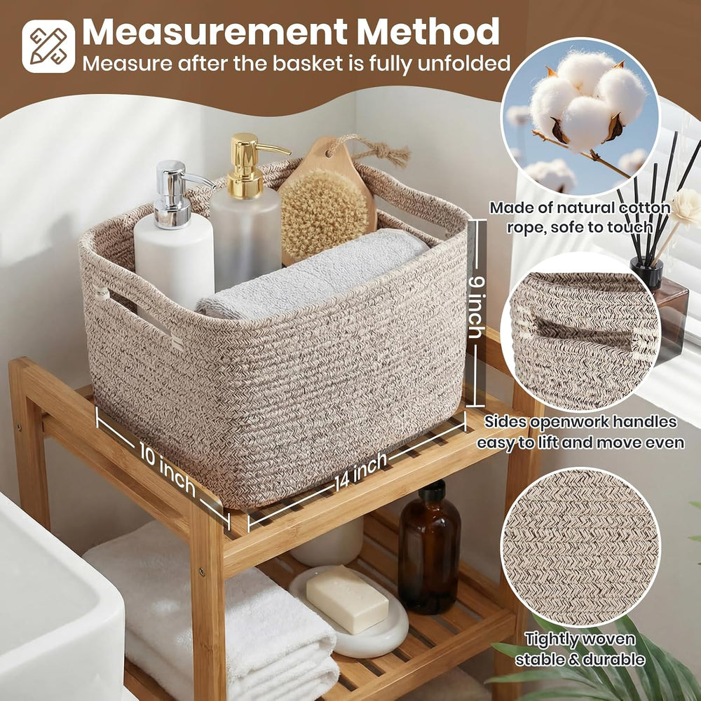 Storage Baskets for Organizing, 14 x 10 x 9” Closet Shelf Woven Baskets, Squa...