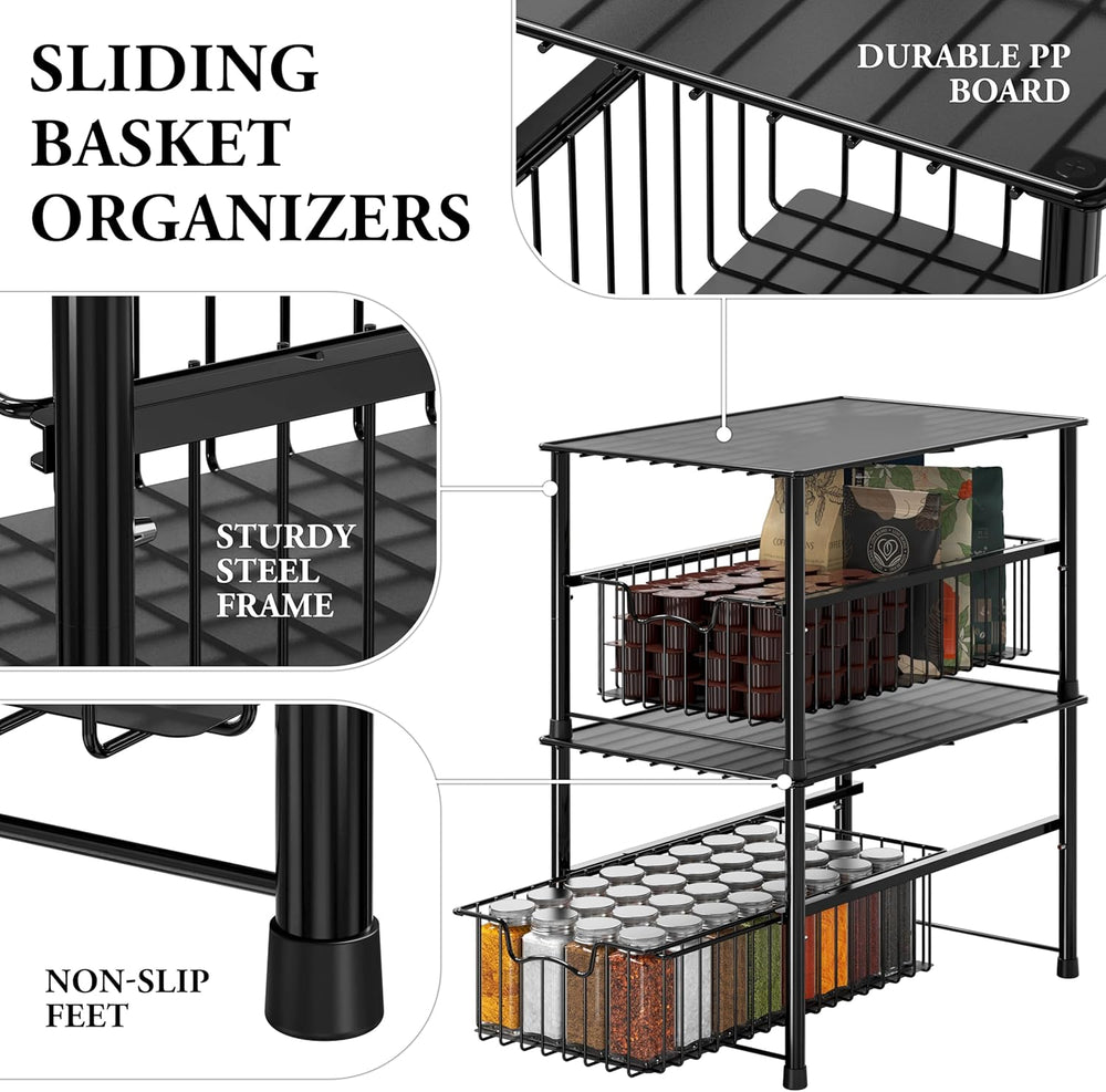 Simple Houseware Wired Stackable Under Sink Cabinet Sliding Basket, Black