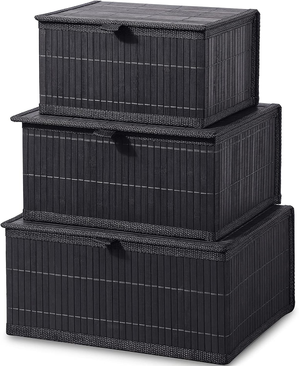 Honygebia Bamboo Decorative Storage Boxes - Set of 3 Woven Lined Storage Bask...