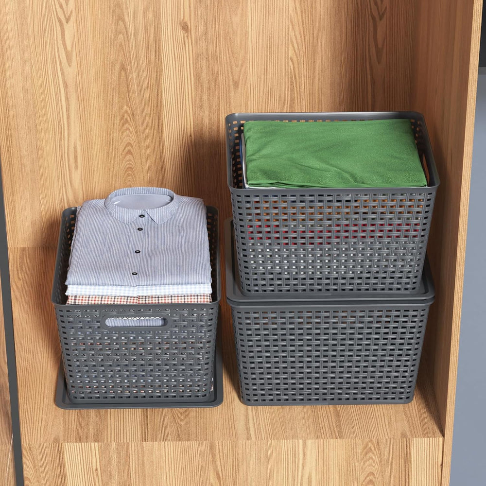 6-Pack Large Plastic Storage Baskets with Lid, Stackable Bins